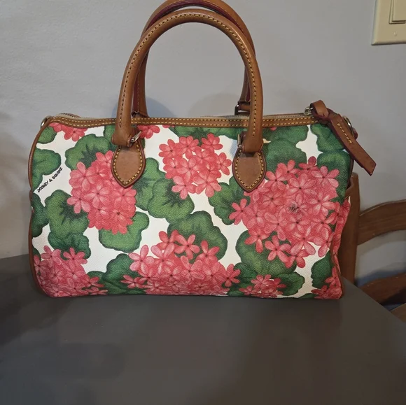 Dooney & Bourke Pink and Green Floral Satchel With Coin Case - Picture 2 of 16